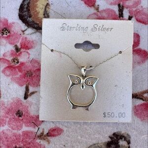 Sterling Silver Owl Pendant Necklace - Silver